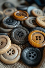 Canvas Print - A pile of wooden buttons sitting on top of a table. Perfect for crafting projects or sewing enthusiasts