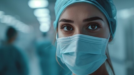 Wall Mural - A nurse with mask, candid shot, hospital environment