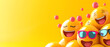 Joyful Emoji 3D Balls on Vibrant Yellow Background, Happy Emotions, Banner 