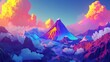 cute landscape with rocky mountains, active volcano, cartoon 3d pixar style, vivid colors