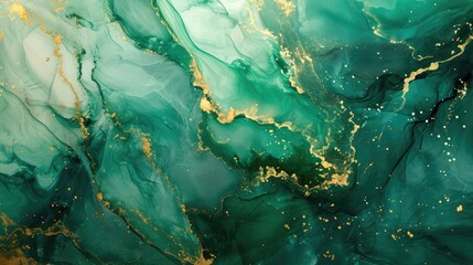 Wall Mural - Abstract artistic green alcohol ink background. Marble liquid texture banner