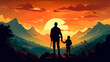 © Алла Морозова - illustration of a father holding his child's hand against a mountainous backdrop