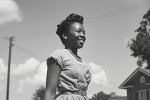 Vintage Photo Of A Young Black Woman Walking Down The Streets In A US City In The 1950s