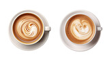 Set of hot coffee with creme top view isolated on a  transparent background