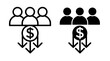 Labor Cost Reduction Line Icon. Workforce Expense Icon in Black and White Color.