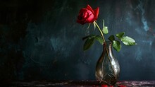 Single Rose Wilting In A Cracked Vase