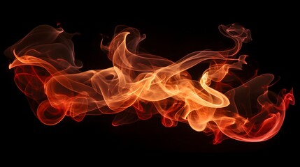 Abstract fire particles, the orange mist, or smog move on a black background. Smoke overlay, flame effect. Beautiful swirling design for horizontal wallpaper or web banner. Generative AI.