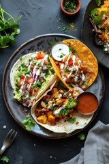 Wall Mural - Mexican cuisine, food on a gray plate. Food Photography