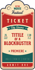 Wall Mural - Retro movie ticket template. Great for cinemas, parties, clubs, concerts and other events. Vector, printable. Just add your text.