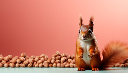 Poster - Cute fluffy rodent eating chocolate, sitting on wood generated by AI