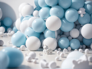 Wall Mural - 
Tranquil Composition: Pastel-Colored White, Grey, and Blue Plastic Balls Background