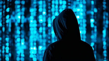 Cybersecurity, computer hacker with hoodie
