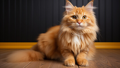 Poster - Cute kitten sitting, looking at camera, playful with fluffy fur generated by AI