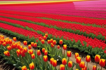 Wall Mural - field of red tulips on a sunny day