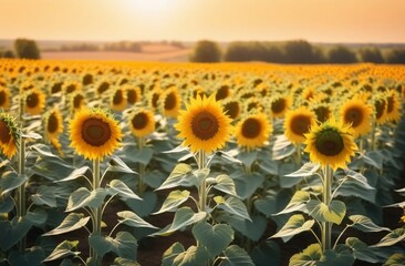 Wall Mural - field of sunflowers on a sunny day