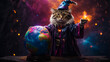 Enchanting Feline Sorcerer Casts Spell Over Planet AI generated