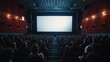 © Petrova-Apostolova - Cinema auditorium with seats and white screen on the wall. Cinema screen mock up