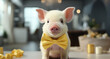 Cute piglet and puppy looking at camera, indoors with food generated by AI