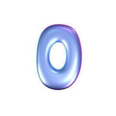 Wall Mural - 3d holographic liquid number 0 in y2k style isolated on a white background. Render of 3d neon inflated iridescent numbers with rainbow effect. 3d vector y2k hologram