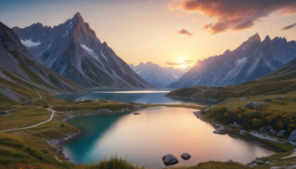 Wall Mural - mountain scenery and sunset