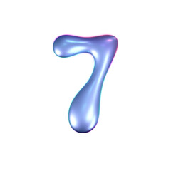 Wall Mural - 3d holographic liquid number 7 in y2k style isolated on a white background. Render of 3d neon inflated iridescent numbers with rainbow effect. 3d vector y2k hologram.