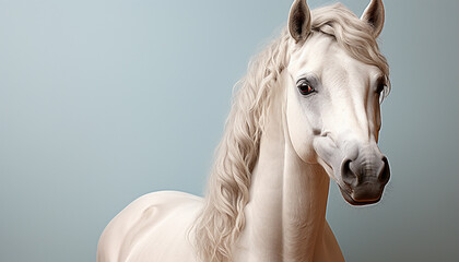 Poster - Beautiful horse with a stunning mane in a rural pasture generated by AI