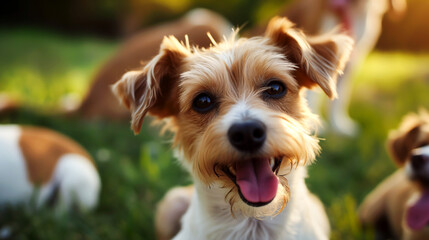 Poster - happy dog with tongue out enjoying outdoors