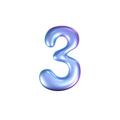 Wall Mural - 3d holographic liquid number 3 in y2k style isolated on a white background. render of 3d neon inflat