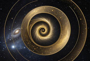 Wall Mural - abstract design of golden ratio. golden spiral on space background. generative ai