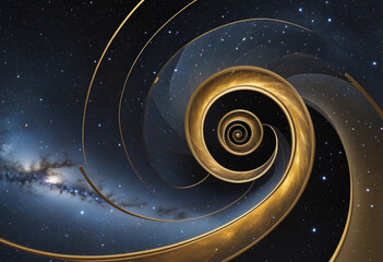 Wall Mural - abstract design of golden ratio. golden spiral on space background. generative ai