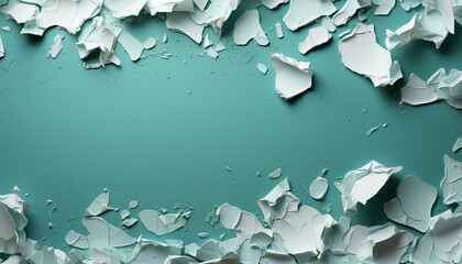 Poster - Abstract blue background with crumpled paper, messy design, and broken decoration generated by AI