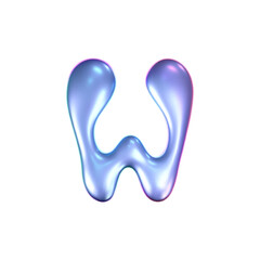 Wall Mural - 3d holographic liquid letter W in y2k style isolated on a white background. Render of 3d neon inflated iridescent alphabet with rainbow effect. 3d vector y2k hologram letter.