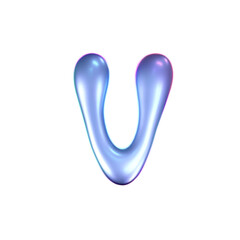 Wall Mural - 3d holographic liquid letter V in y2k style isolated on a white background. Render of 3d neon inflated iridescent alphabet with rainbow effect. 3d vector y2k hologram letter.