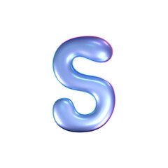 Wall Mural - 3d holographic liquid letter S in y2k style isolated on a white background. Render of 3d neon inflated iridescent alphabet with rainbow effect. 3d vector y2k hologram letter.