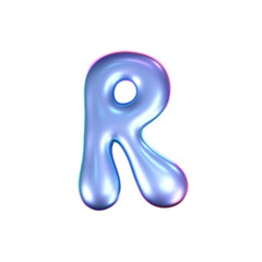 Wall Mural - 3d holographic liquid letter R in y2k style isolated on a white background. Render of 3d neon inflated iridescent alphabet with rainbow effect. 3d vector y2k hologram letter.