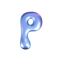 Wall Mural - 3d holographic liquid letter p in y2k style isolated on a white background. render of 3d neon inflat