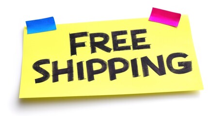 Wall Mural - A yellow sticky note with the word free shipping written on it, AI