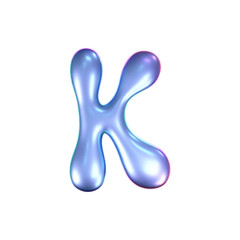 Wall Mural - 3d holographic liquid letter K in y2k style isolated on a white background. Render of 3d neon inflated iridescent alphabet with rainbow effect. 3d vector y2k hologram letter.