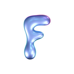Wall Mural - 3d holographic liquid letter F in y2k style isolated on a white background. Render of 3d neon inflated iridescent alphabet with rainbow effect. 3d vector y2k hologram letter.