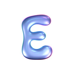 Wall Mural - 3d holographic liquid letter e in y2k style isolated on a white background. render of 3d neon inflat