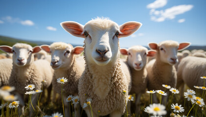 Poster - Cute cattle grazing on green meadow, surrounded by nature generated by AI