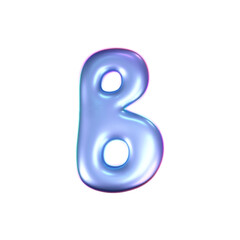 Wall Mural - 3d holographic liquid letter B in y2k style isolated on a white background. Render of 3d neon inflated iridescent alphabet with rainbow effect. 3d vector y2k hologram letter.