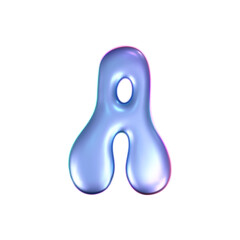 Wall Mural - 3d holographic liquid letter A in y2k style isolated on a white background. Render of 3d neon inflated iridescent alphabet with rainbow effect. 3d vector y2k hologram letter.