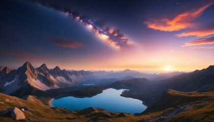 Wall Mural - A colorful celestial landscape featuring planets and stars, space landscape