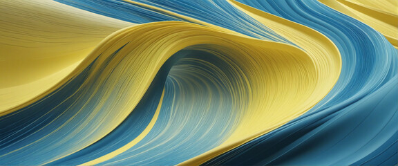 Wall Mural - Abstract background with smooth waves in blue and yellow tones. Waved shaped lines transparent shade background. Elegant geometric banner background. AI generative