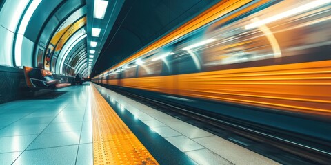 Subway train station in a motion blur