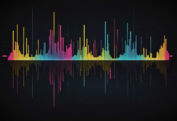 Abstract sound waves. Music equalizer effect. Colorful frequencies on dark background. Created with Generative AI