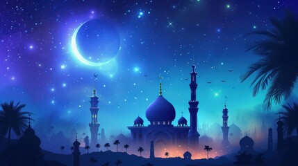 islamic greeting ramadan kareem card design background with crescent moon