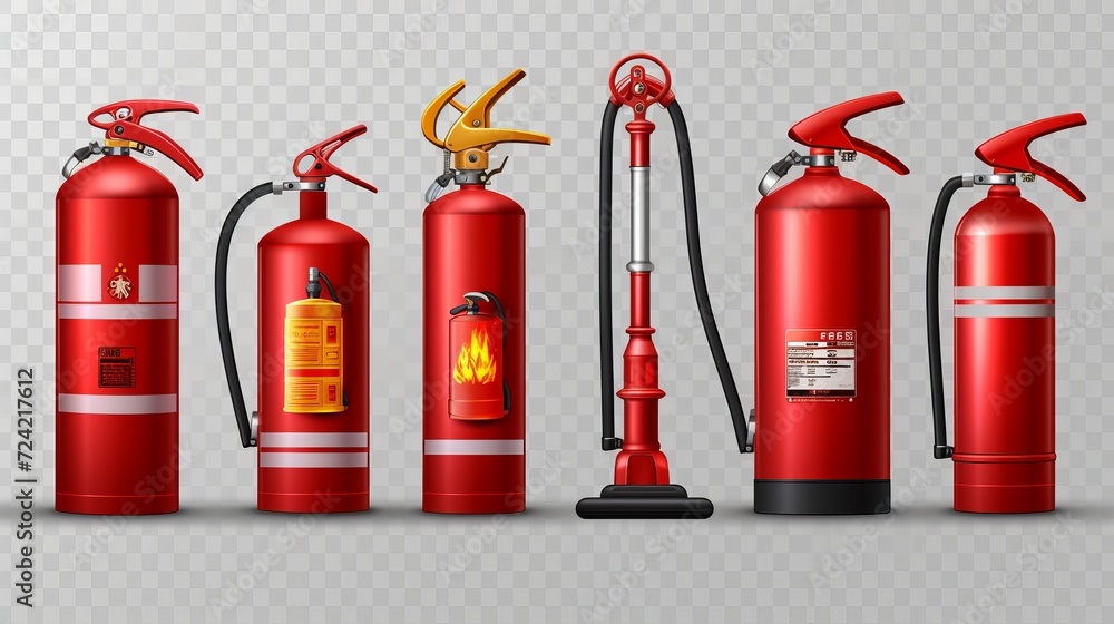 Fire Unit Types Realistic fire extinguisher set with isolated portable fire-fighting ...