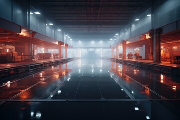 Sticker - A futuristic warehouse where floating platforms assemble products in an ethereal light-filled space. Generative AI.